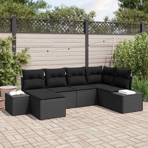 vidaXL Conjunto de sof&aacute; de jard&iacute;n 6 pcs Negro rat&aacute;n sint&eacute;tico
