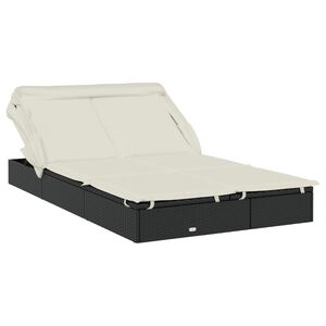 vidaXL Tumbona 2 personas toldo plegable rat&aacute;n PE negro 213x118x97 cm
