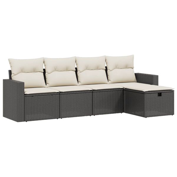 vidaXL Set de muebles de jard&iacute;n 5 pzas y cojines rat&aacute;n sint&eacute;tico negro