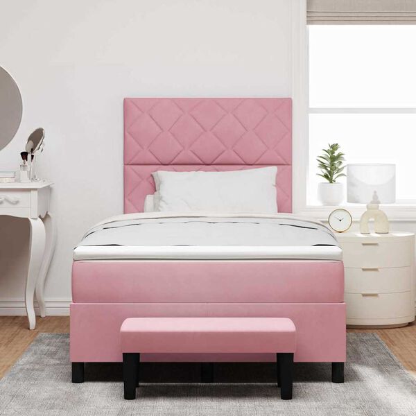 vidaXL Cama tipo Box Spring con colch&oacute;n Rosa 120 x 190 cm Terciopelo
