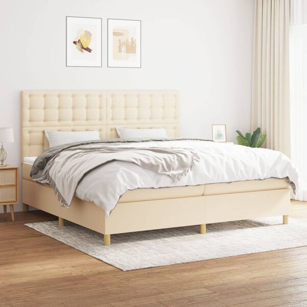 vidaXL Cama box spring con colch&oacute;n tela color crema 200x200 cm