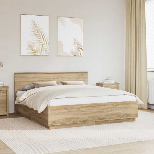 vidaXL Estructura de cama con cabecera Roble Sonoma 200 x 200 cm
