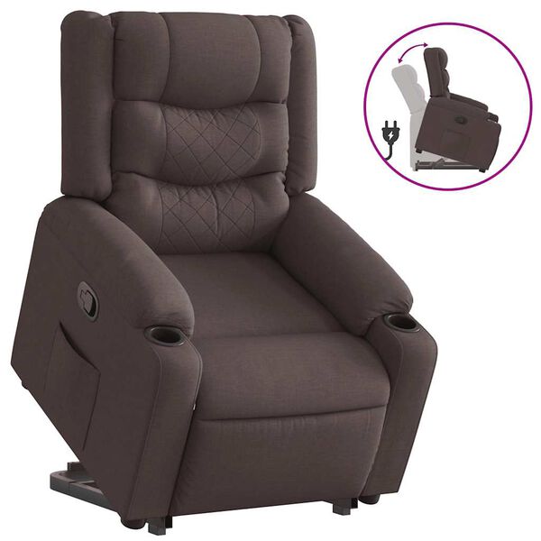 vidaXL Sill&oacute;n reclinable elevable tela marr&oacute;n oscuro