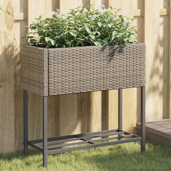 vidaXL Jardineras con estante 2 uds rat&aacute;n sint&eacute;tico gris 70x28x70 cm