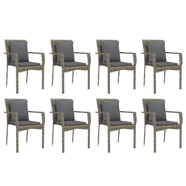 vidaXL Set comedor jard&iacute;n 9 pzas y cojines rat&aacute;n sint&eacute;tico gris