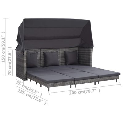 vidaXL Sofá cama extensible plazas con capota ratán sintético gris | vidaXL.es