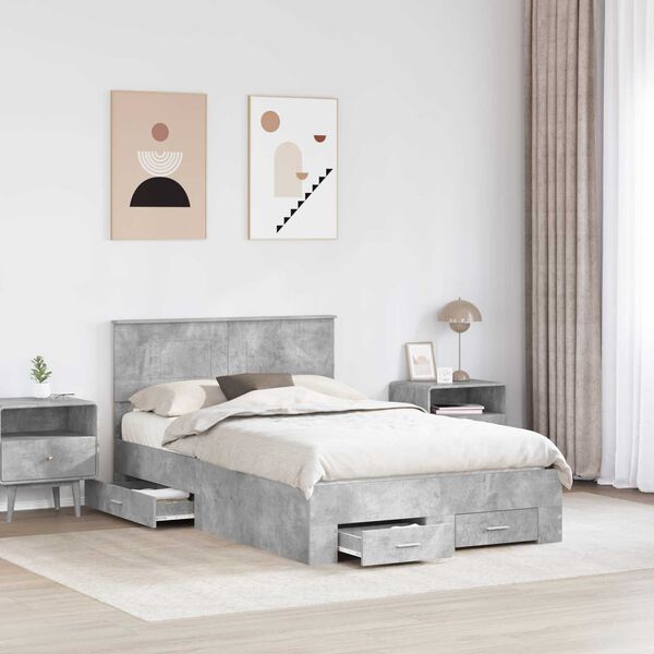 vidaXL Estructura de cama con cabecera Gris Concreto 120 x 190 cm