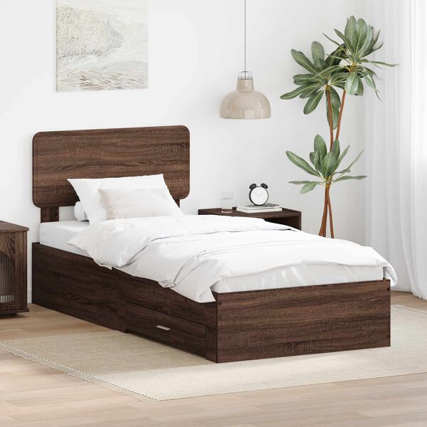 vidaXL Estructura de cama con cabecera Roble Marrón 75 x 190 cm
