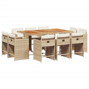 vidaXL Set comedor de jard&iacute;n 11 pzas con cojines rat&aacute;n sint&eacute;tico beige