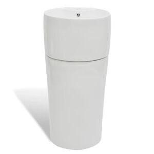 vidaXL Lavabo de pie redondo de cer&aacute;mica hueco de grifo/desag&uuml;e blanco