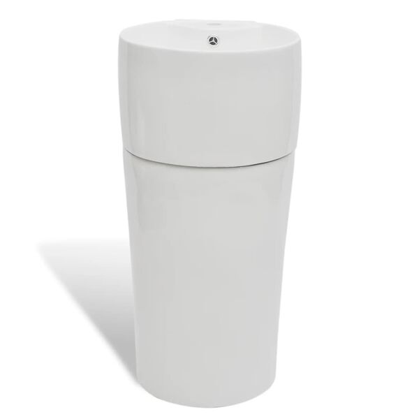 vidaXL Lavabo de pie redondo de cer&aacute;mica hueco de grifo/desag&uuml;e blanco