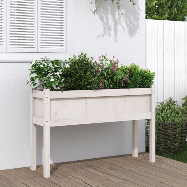 vidaXL Jardinera con patas madera maciza de pino blanco 110x31x70 cm