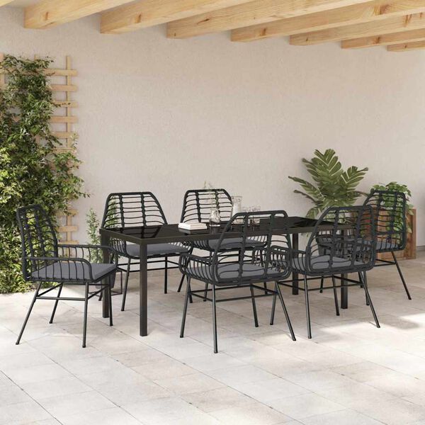 vidaXL Conjunto de Comedor de Jard&iacute;n 7 pcs Negro rat&aacute;n sint&eacute;tico