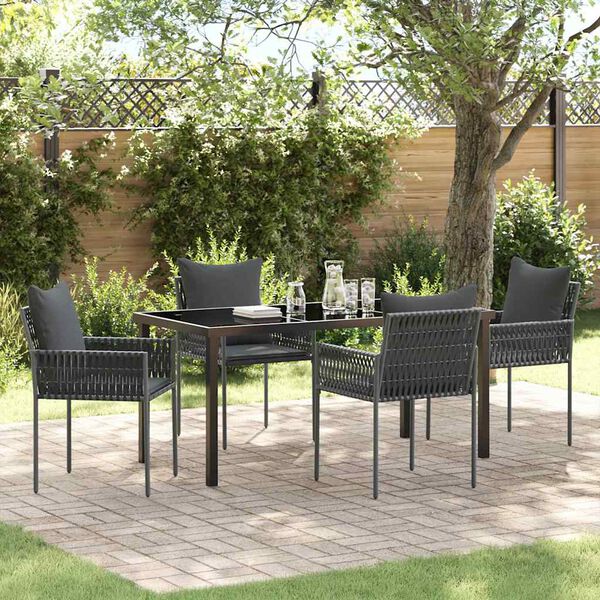 vidaXL Conjunto de Comedor de Jard&iacute;n 5 pcs Negro y Gris