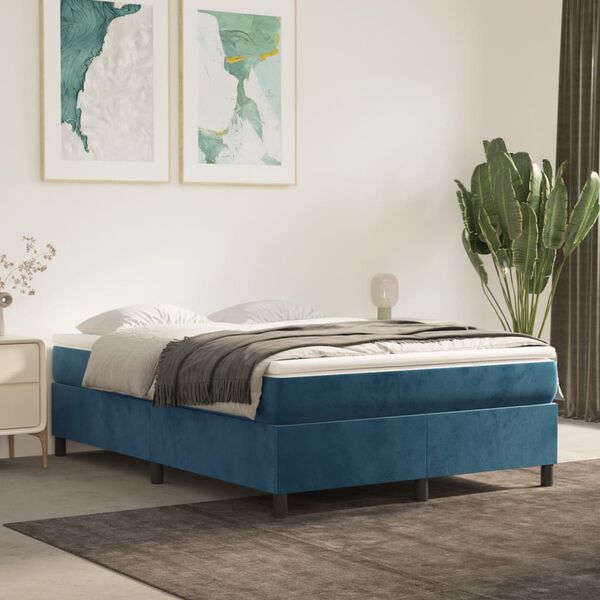 vidaXL Cama box spring con colch&oacute;n terciopelo azul oscuro 140x190 cm
