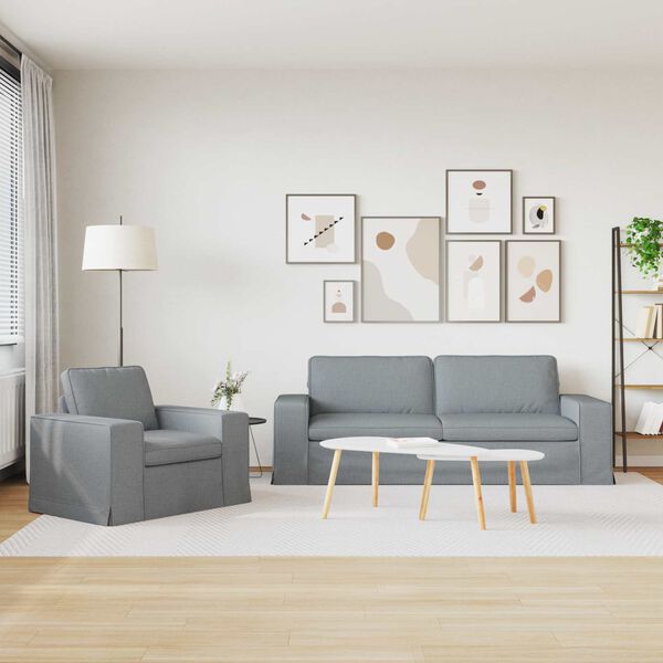 vidaXL Sof&aacute; 2 pcs Gris Claro 182 x 80 x 82 cm tela