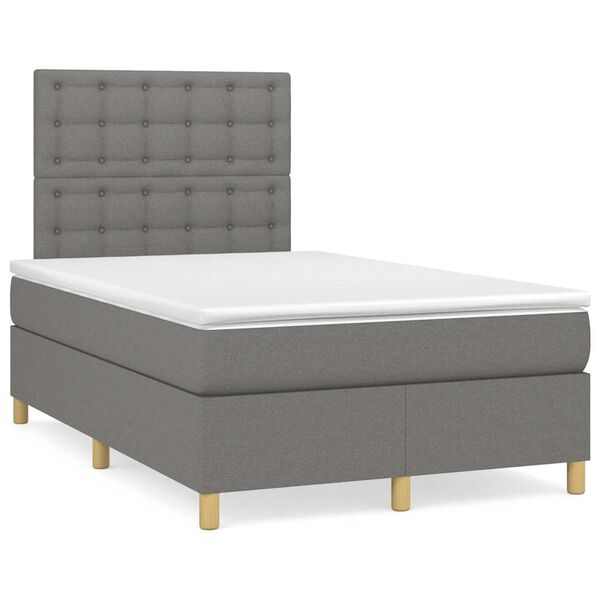 vidaXL Cama box spring con colch&oacute;n y LED tela marr&oacute;n oscuro 120x190 cm