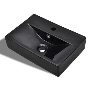 vidaXL Lavabo rectangular de cer&aacute;mica hueco de grifo/desag&uuml;e negro
