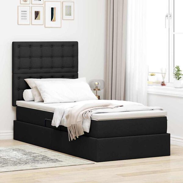 vidaXL Cama con almacenamiento y LED Negro 90 x 190 cm Poli&eacute;ster