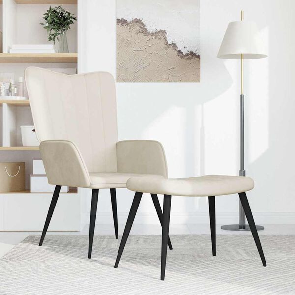 vidaXL Sill&oacute;n de relax con taburete terciopelo blanco crema