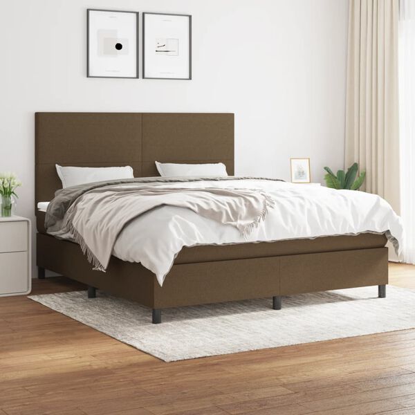 vidaXL Cama box spring con colch&oacute;n tela marr&oacute;n oscuro 180x200 cm
