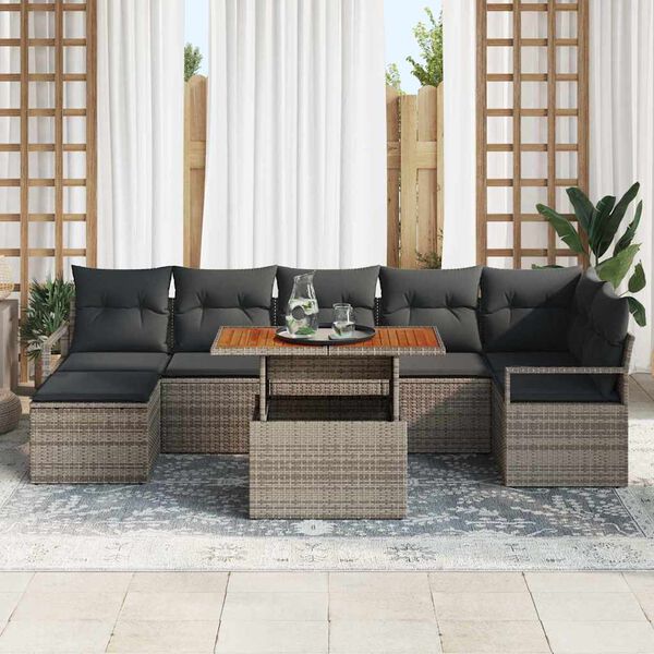 vidaXL Conjunto de Comedor de Jard&iacute;n con coj&iacute;n 8 pcs Gris y marr&oacute;n