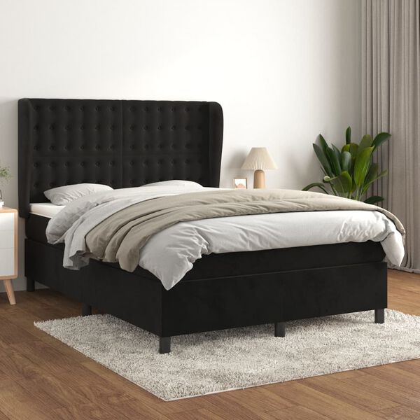 vidaXL Cama box spring con colch&oacute;n terciopelo negro 140x190 cm
