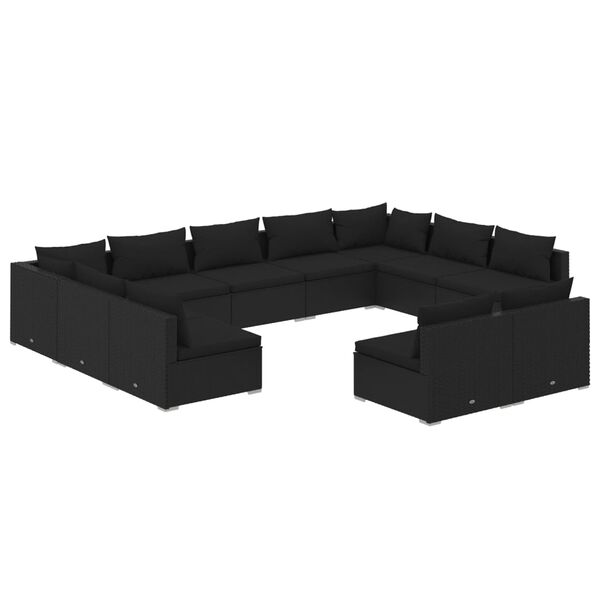 vidaXL Set de muebles de jardín 11 pzas cojines ratán sintético negro