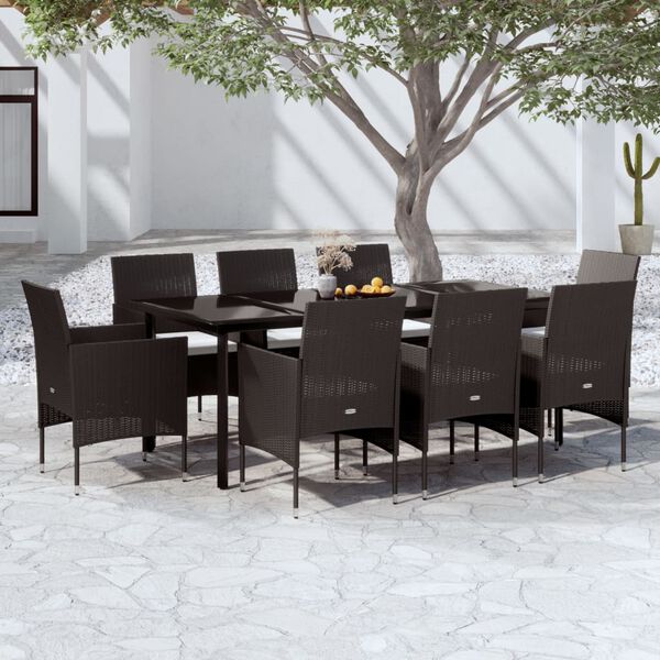 vidaXL Juego de comedor de jard&iacute;n 9 piezas con cojines negro