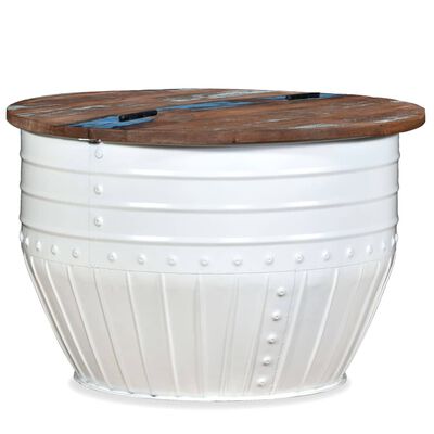 vidaXL Mesa de centro madera maciza reciclada blanca forma de barril