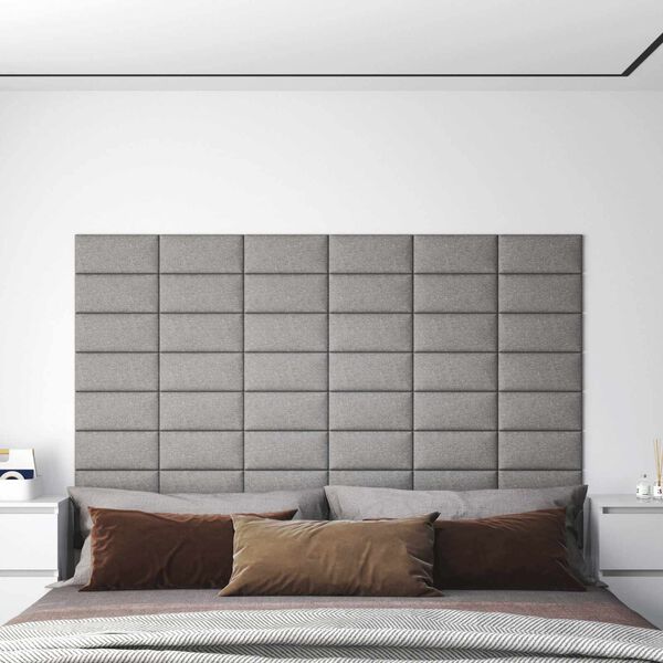 vidaXL Cabecero de Pared 12 pcs Gris Claro 30 x 15 cm tela
