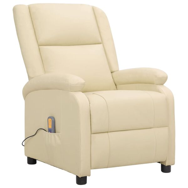 vidaXL Sill&oacute;n de masaje de cuero aut&eacute;ntico blanco crema