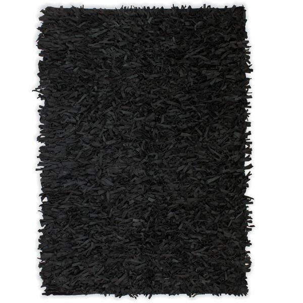 vidaXL Alfombra shaggy peluda de cuero auténtico 120x170 cm negra