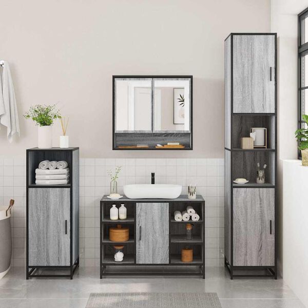 vidaXL Set de muebles de ba&ntilde;o 2 pzas madera contrachapada gris sonoma