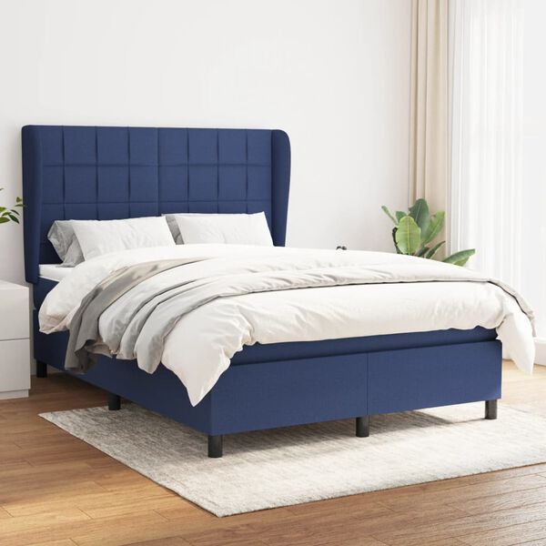 vidaXL Cama box spring con colch&oacute;n tela azul 140x190 cm