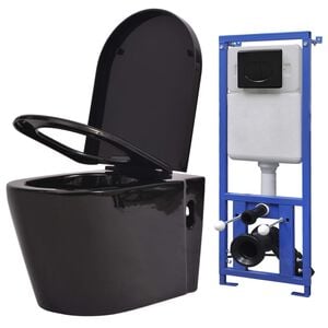 vidaXL Inodoro de pared con cisterna oculta cer&aacute;mica negro