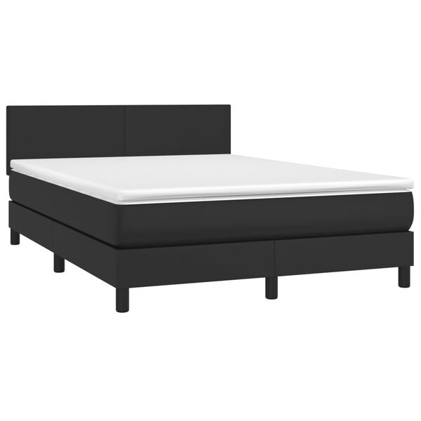 vidaXL Cama box spring colch&oacute;n y LED cuero sint&eacute;tico negro 140x200 cm