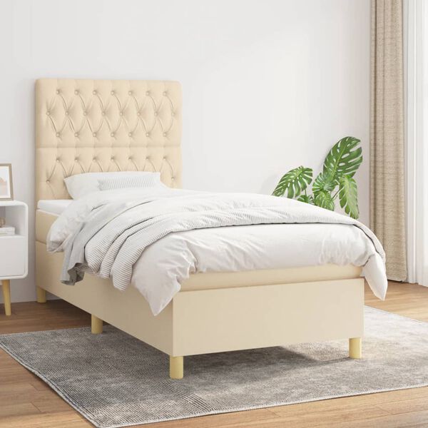 vidaXL Cama box spring con colch&oacute;n tela color crema 90x200 cm