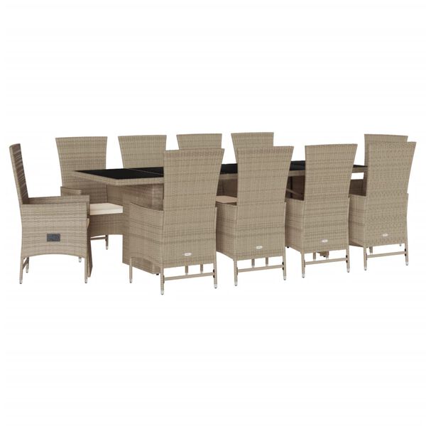 vidaXL Set comedor de jard&iacute;n 11 pzas con cojines rat&aacute;n sint&eacute;tico beige
