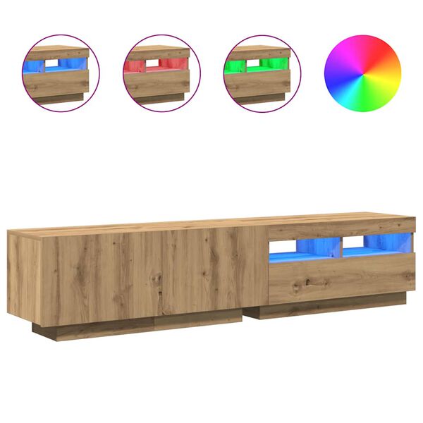 vidaXL Mueble de TV luces LED madera roble artisan 180x35x40 cm