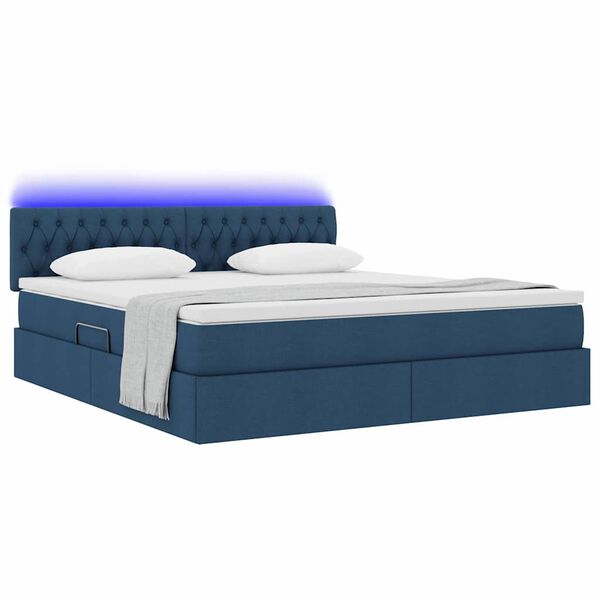 vidaXL Cama con almacenamiento y LED con LED Azul 180 x 200 cm tela