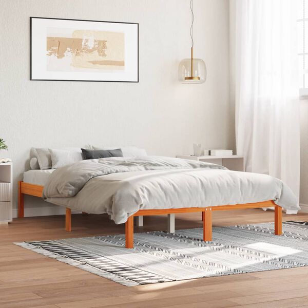 vidaXL Cama sin colch&oacute;n madera maciza de pino marr&oacute;n cera 120x200 cm