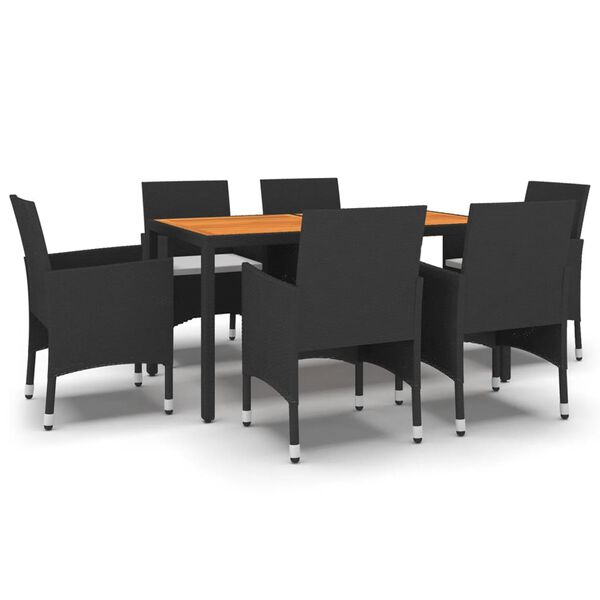 vidaXL Juego de comedor para jard&iacute;n 7 piezas rat&aacute;n sint&eacute;tico negro