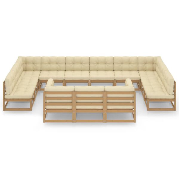 vidaXL Set de muebles de jard&iacute;n 13 pzs cojines madera pino marr&oacute;n miel