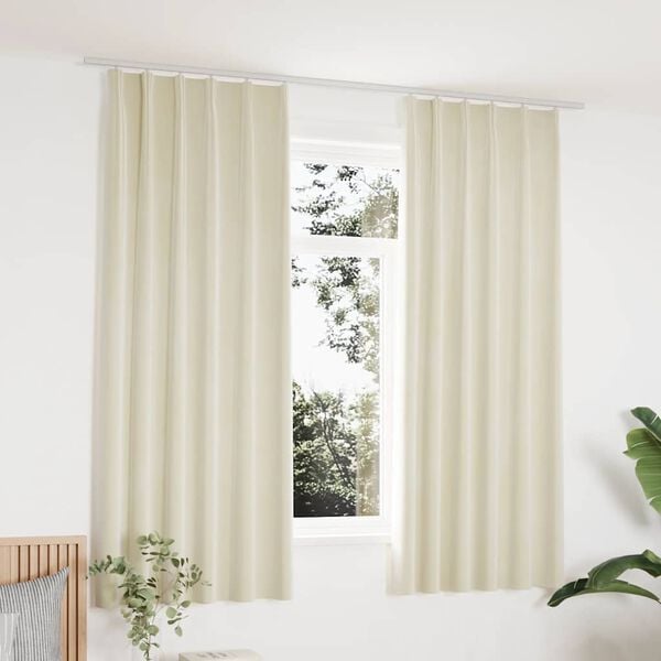 vidaXL Cortinas opacas con ganchos 2 pzas terciopelo crema 140x175 cm