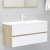 vidaXL Set de muebles de ba&ntilde;o madera ingenier&iacute;a blanco y roble Sonoma