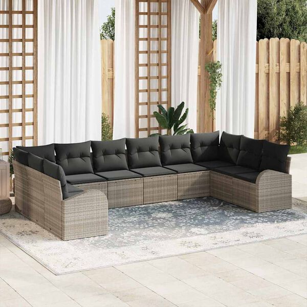 vidaXL Conjunto de sofás de jardín 10 pcs Gris Claro ratán sintético