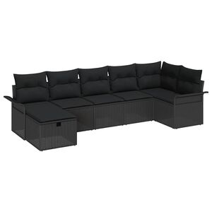 vidaXL Conjunto de sof&aacute; de jard&iacute;n 7 uds. Negro rat&aacute;n sint&eacute;tico
