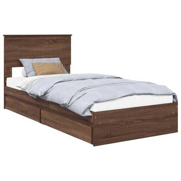 vidaXL Cama con almacenamiento con cabecera Roble Marr&oacute;n 90 x 190 cm