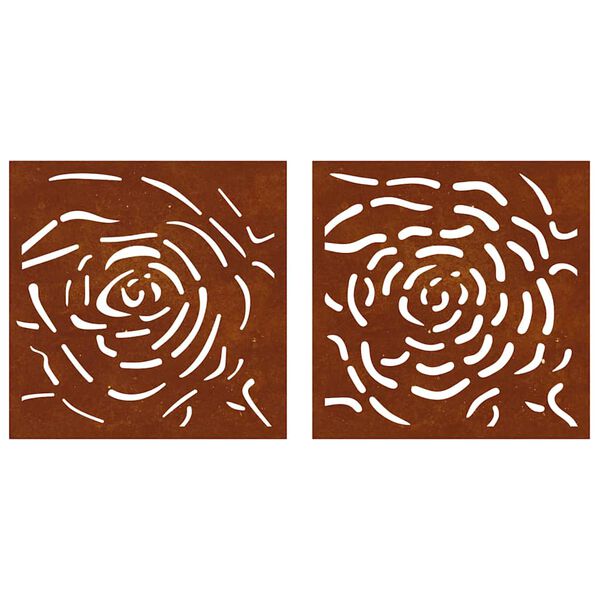 vidaXL Adorno de pared jard&iacute;n 2 uds acero corten dise&ntilde;o rosa 55x55 cm